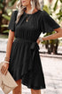 Elegant Pleated Round Neck Butterfly Sleeve Ruffled Belted A Line Mini Dress